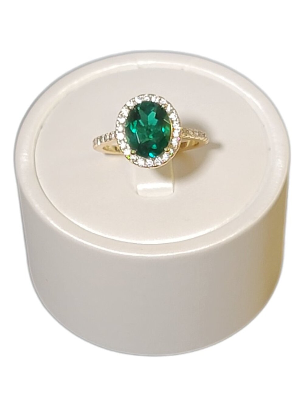 3ct Lab Grown Emerald Halo Ring 925 Silver Champagne Gold Size 7 NWT
